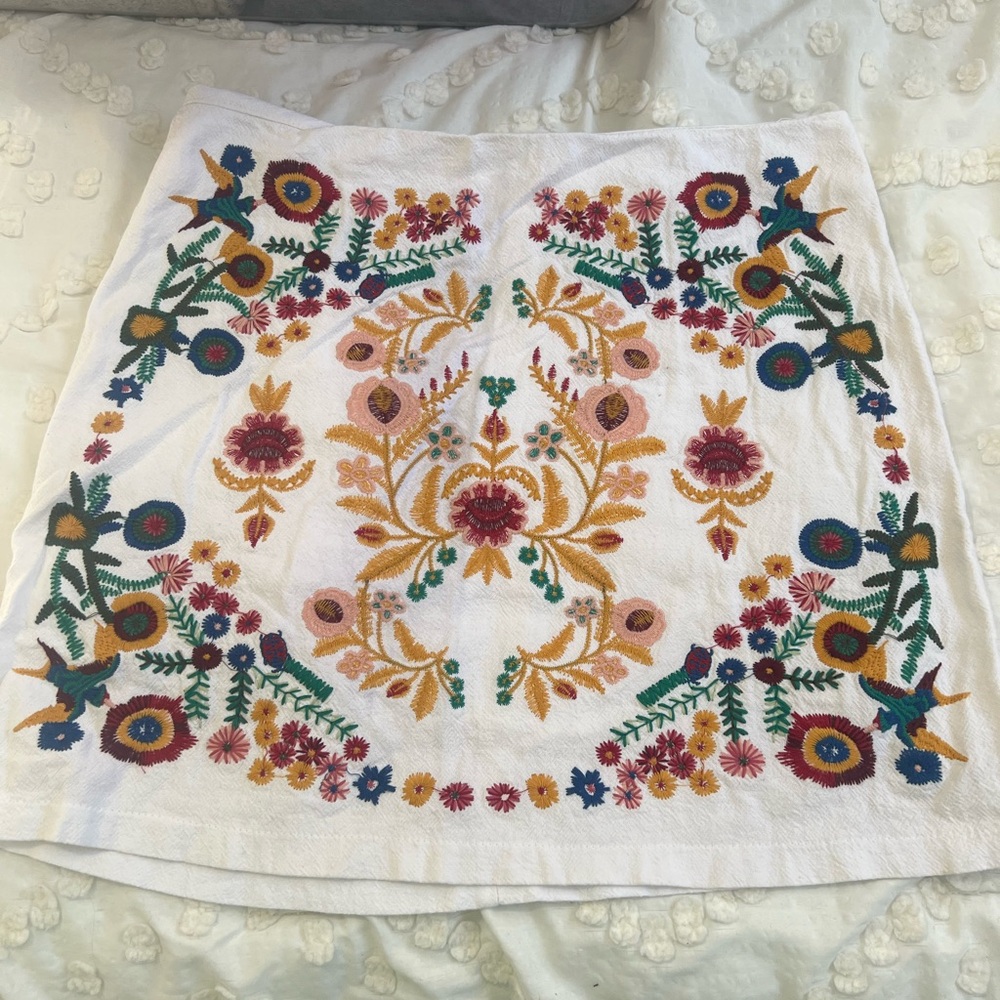 Floral Embroidered White Skirt